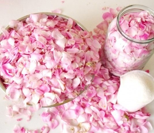 Ингредиенты для приготовления розовых лепестков в сахаре