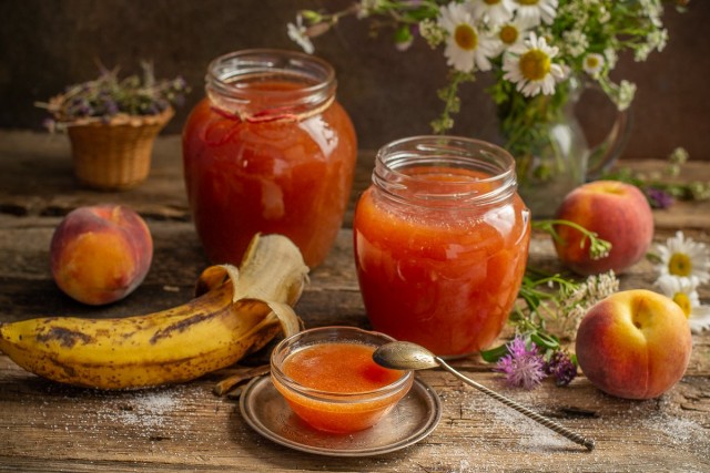 Персиковый джем с бананами — быстрый джем с пектином