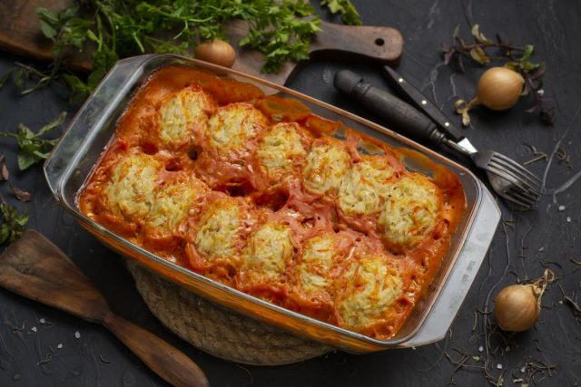 Ленивые голубцы с квашеной капустой и куриным филе