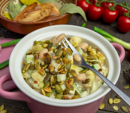 Быстрый картофельный салат с фасолью и соусом-майонезом из аквафабы - Рецепты Быстрый картофельный салат с фасолью и соусом-майонезом из аквафабы