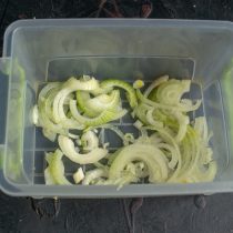 Репчатый лук нарезаем тонкими полукольцами