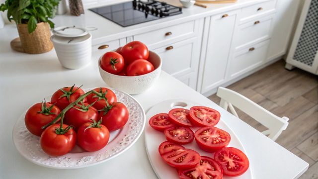 Помидоры – ликопин и витамин C лучше усваиваются после лёгкого нагрева, тушения или запекания. Сырые тоже хороши, но полезнее с добавлением масла.