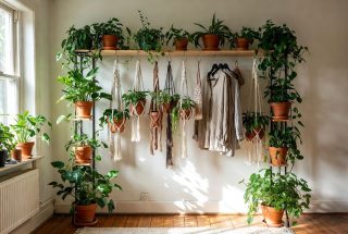 Открытые вешалки подойдут для фитодизайна — главное, чтобы была открытая перекладина, за которую можно зацепить подвесные горшки. Открытые вешалки подойдут для фитодизайна — главное, чтобы была открытая перекладина, за которую можно зацепить подвесные горшки.