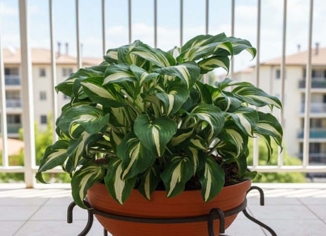 Горшок для хосты должен быть лишь немного больше корневого кома. Слишком большой объём приводит к закисанию почвы и гниению корней, а дренажные отверстия обязательны.