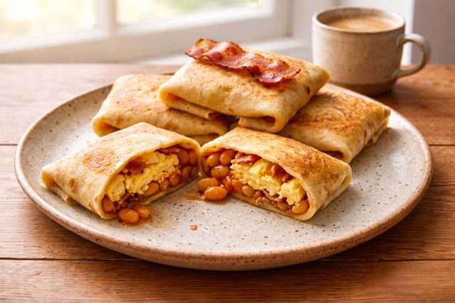 Плотная начинка для насыщения: солоноватый бекон хрустит, а мягкая фасоль в томате добавляет сочности. Яйца работают как связующее звено, делая вкус обволакивающим, цельным и по-настоящему утренним. Плотная начинка для насыщения: солоноватый бекон хрустит, а мягкая фасоль в томате добавляет сочности. Яйца работают как связующее звено, делая вкус обволакивающим, цельным и по-настоящему утренним.