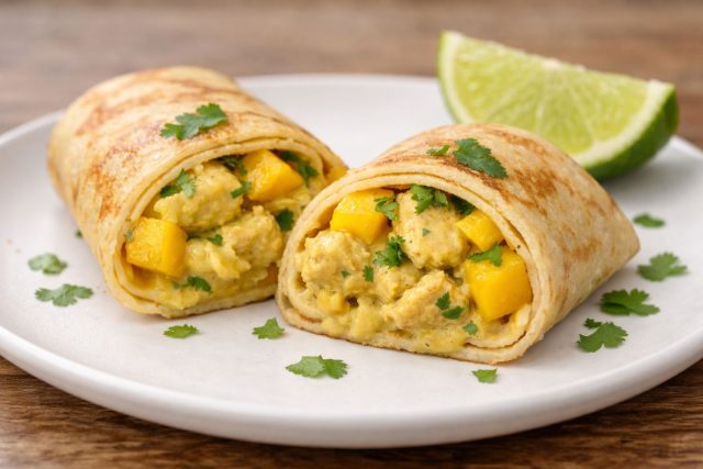 Пряный аромат карри и мягкая острота курицы здесь неожиданно дополняются сочными, сладкими кубиками манго. Фрукт освежает рецепторы и делает суховатое филе удивительно сочным, создавая яркий тропический акцент. Пряный аромат карри и мягкая острота курицы здесь неожиданно дополняются сочными, сладкими кубиками манго. Фрукт освежает рецепторы и делает суховатое филе удивительно сочным, создавая яркий тропический акцент.