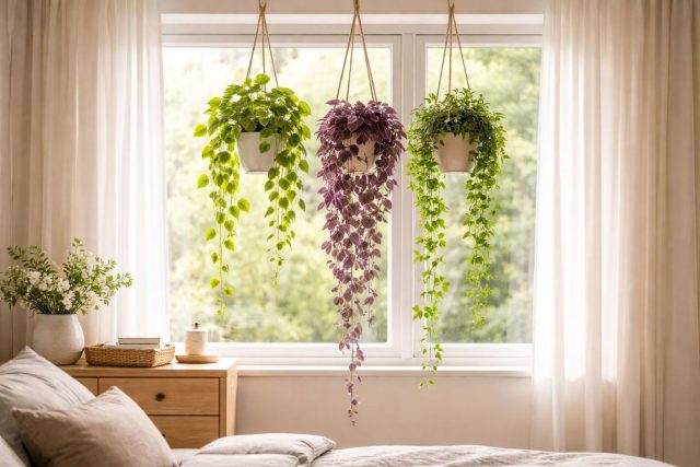 Подвесные растения и лианы используют стены и высоту комнаты, освобождая пол и поверхности. Зелень начинает работать в объёме, делая пространство визуально выше и живее без ощущения захламления. Подвесные растения и лианы используют стены и высоту комнаты, освобождая пол и поверхности. Зелень начинает работать в объёме, делая пространство визуально выше и живее без ощущения захламления.