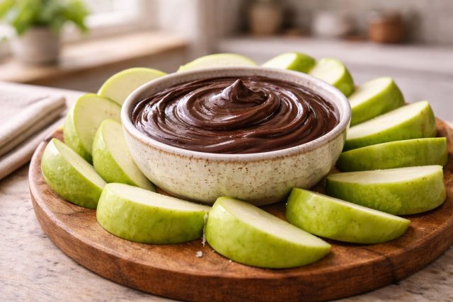 Кремовый сладкий дип из нута и какао удивляет плотной текстурой и насыщенным вкусом шоколада. Идеальная альтернатива пастам — особенно вкусно макать в него фрукты.