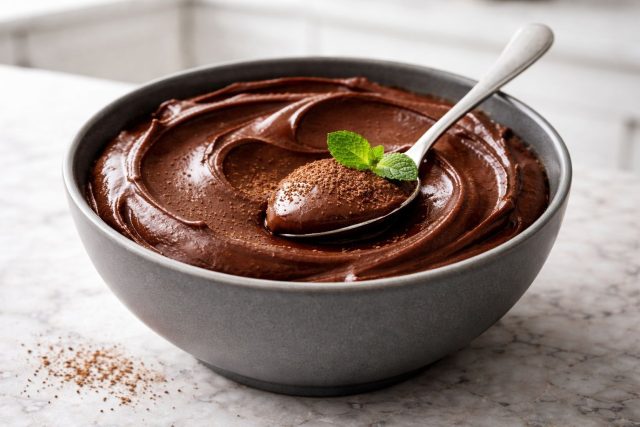 Гладкий шоколадный мусс на основе спелого авокадо выглядит как ресторанный десерт, хотя собирается за минуты. Бархатная текстура, насыщенный вкус какао и полное отсутствие ощущения «полезной еды».