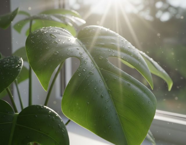 Никогда не ставьте мокрое растение на яркое солнце сразу после душа. Капли воды работают как линзы, фокусируя лучи и выжигая ткани листа. Возвращайте горшок на подоконник только после полного высыхания поверхности зелени.