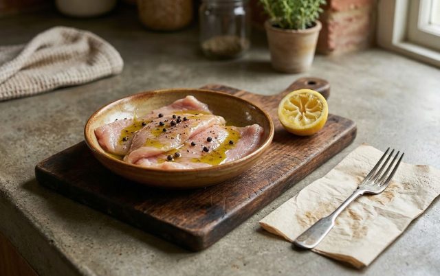 Быстрый маринад из лимонного сока и оливкового масла делает отбивные мягче без долгого вымачивания: кислота работает по волокнам, а масло не дает мясу потерять сочность при жарке. Быстрый маринад из лимонного сока и оливкового масла делает отбивные мягче без долгого вымачивания: кислота работает по волокнам, а масло не дает мясу потерять сочность при жарке.