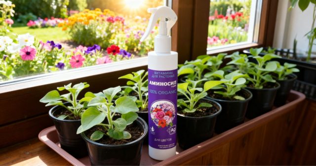 Зимнюю рассаду эустомы, петунии, калибрахоа и гвоздики пора переваливать и пикировать в отдельные ёмкости объёмом 200–250 мл. В рыхлый субстрат добавляют 5 г гранул Аминосил для цветов на 1 л грунта, а после пересадки рассаду опрыскивают спреем для снятия стресса.