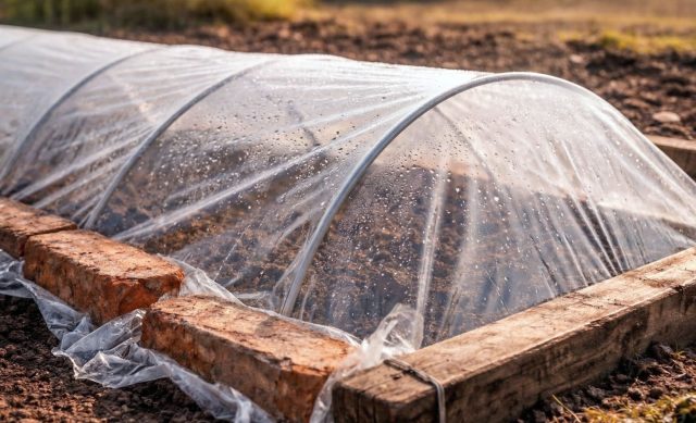 Прозрачная плёнка работает как мини-парник: пропускает солнечный свет, нагревает тёмную почву и удерживает тепло внутри. Влага конденсируется и возвращается обратно, создавая стабильный тёплый микроклимат уже через пару дней. Прозрачная плёнка работает как мини-парник: пропускает солнечный свет, нагревает тёмную почву и удерживает тепло внутри. Влага конденсируется и возвращается обратно, создавая стабильный тёплый микроклимат уже через пару дней.