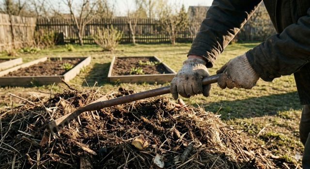 Перед посадкой поверхность кучи выравнивают и при необходимости добавляют слой обычной земли. Это помогает семенам закрепиться и не проваливаться в рыхлую массу. Перед посадкой поверхность кучи выравнивают и при необходимости добавляют слой обычной земли. Это помогает семенам закрепиться и не проваливаться в рыхлую массу.