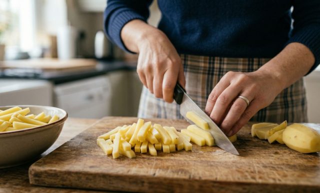 Ровная нарезка — не мелочь, а половина успеха. Когда все брусочки примерно одной толщины, картошка прожаривается равномерно: не сгорает по краям и не остаётся сырой внутри. Ровная нарезка — не мелочь, а половина успеха. Когда все брусочки примерно одной толщины, картошка прожаривается равномерно: не сгорает по краям и не остаётся сырой внутри.