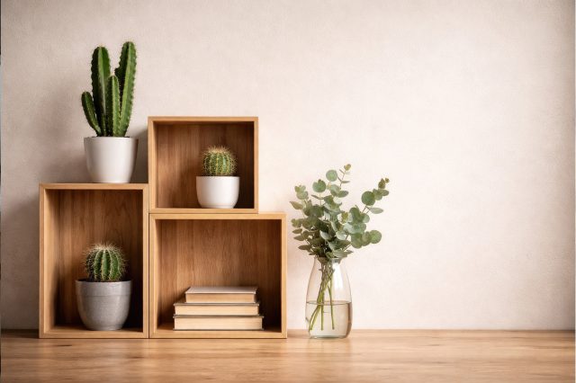 Кактусы с четкой геометрией в минималистичном интерьере