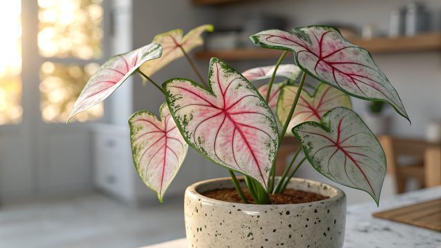 Каладиумы с красными прожилками в горшке