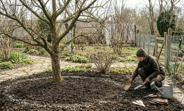 Не сыпьте удобрения под ствол! Вносите их по проекции кроны (линии крайних ветвей) — именно там находятся активные корни. Обязательно заделывайте гранулы в почву и поливайте, чтобы питание дошло до цели, а не досталось траве.