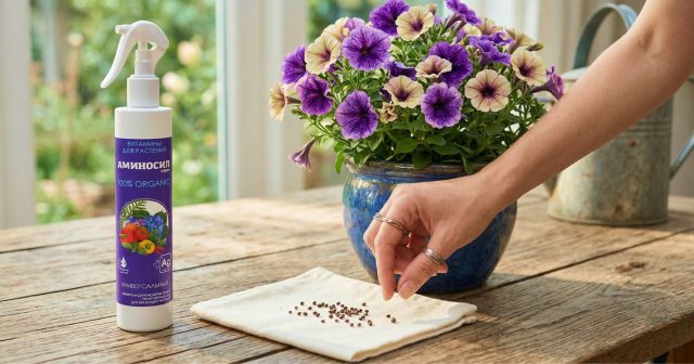 Мелкие и гранулированные семена после посева лучше не замачивать, а аккуратно опрыскать раствором Аминосила универсального. Такая обработка помогает быстрее запустить прорастание и получить более дружные всходы.