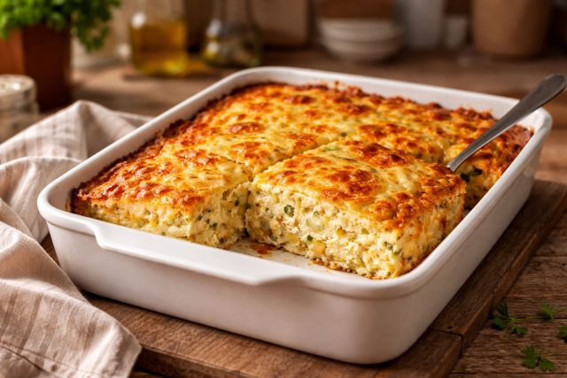 Сытная запеканка с курицей, овощами и творогом. Нежная текстура внутри и румяная корочка сверху. Удобное блюдо на ужин, которое можно приготовить заранее и разогревать.