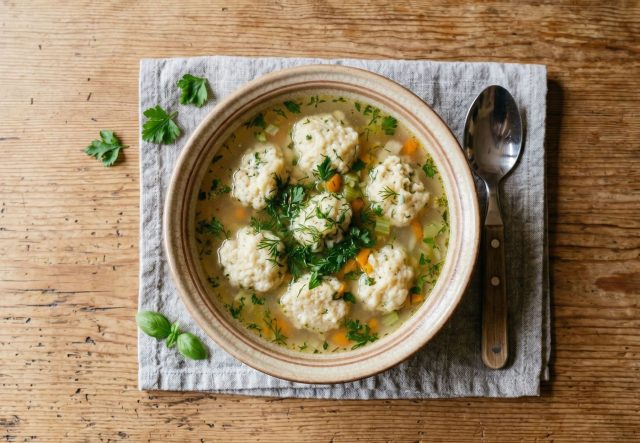 Лёгкие творожные клёцки в горячем бульоне. Мягкие, воздушные, они быстро готовятся и делают блюдо сытным, но при этом не тяжёлым.