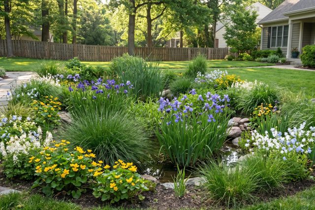 Дождевой сад вместо вечной лужи: красивое решение для проблемного места