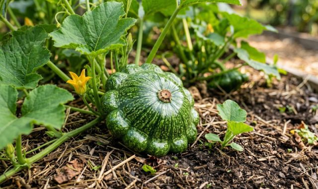 Необычный пятнистый патиссон сорта Черепашка