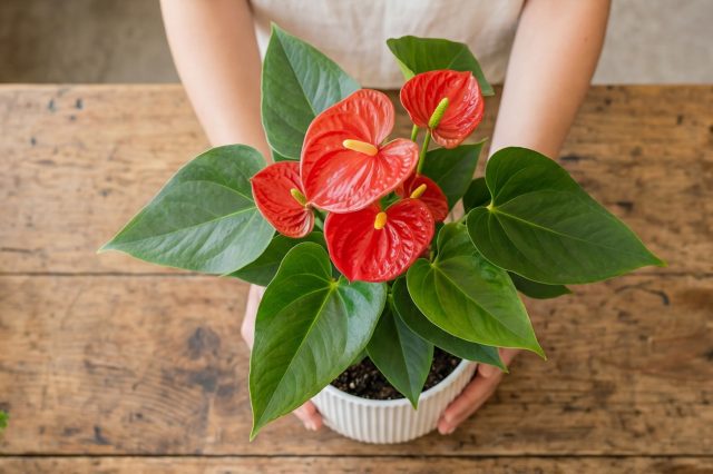 Восстановление цветения Крупный план здорового яркого цветка антуриума