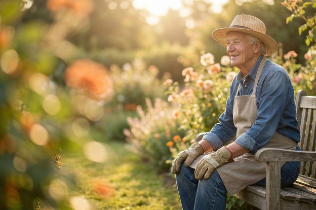 Человек отдыхает после работы в саду на свежем воздухе