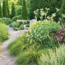 Лёгкие почвы подходят для малоуходных миксбордеров: злаки, многолетники и хвойные формируют устойчивые композиции, хорошо переносят дренаж и позволяют создать сад, который стабильно выглядит без перегрузки уходом.
