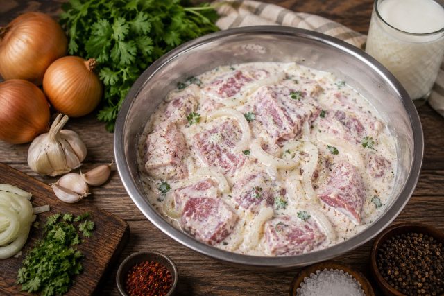 Шашлык в кефирном маринаде выходит особенно нежным: кисломолочная основа мягко работает с мясом, а лук, чеснок, паприка и зелень делают вкус домашним, спокойным и насыщенным. Шашлык в кефирном маринаде выходит особенно нежным: кисломолочная основа мягко работает с мясом, а лук, чеснок, паприка и зелень делают вкус домашним, спокойным и насыщенным.