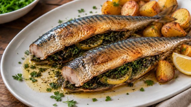 Скумбрия, фаршированная зеленью Скумбрия, фаршированная зеленью