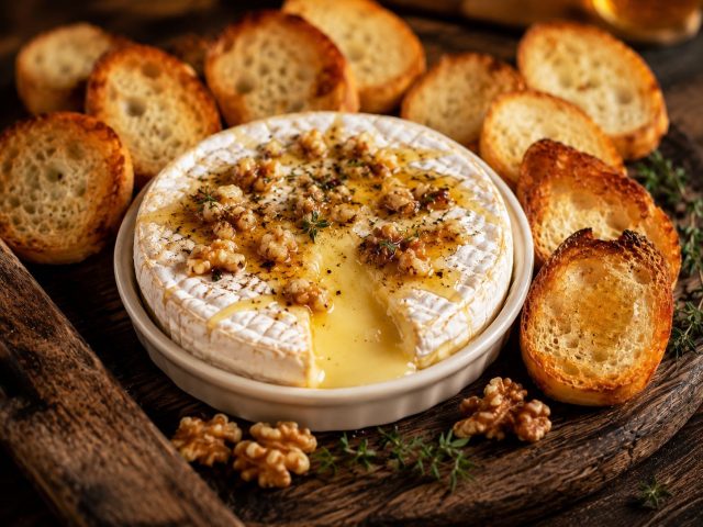 Запечённый камамбер с мёдом и орехами Запечённый камамбер с мёдом и орехами