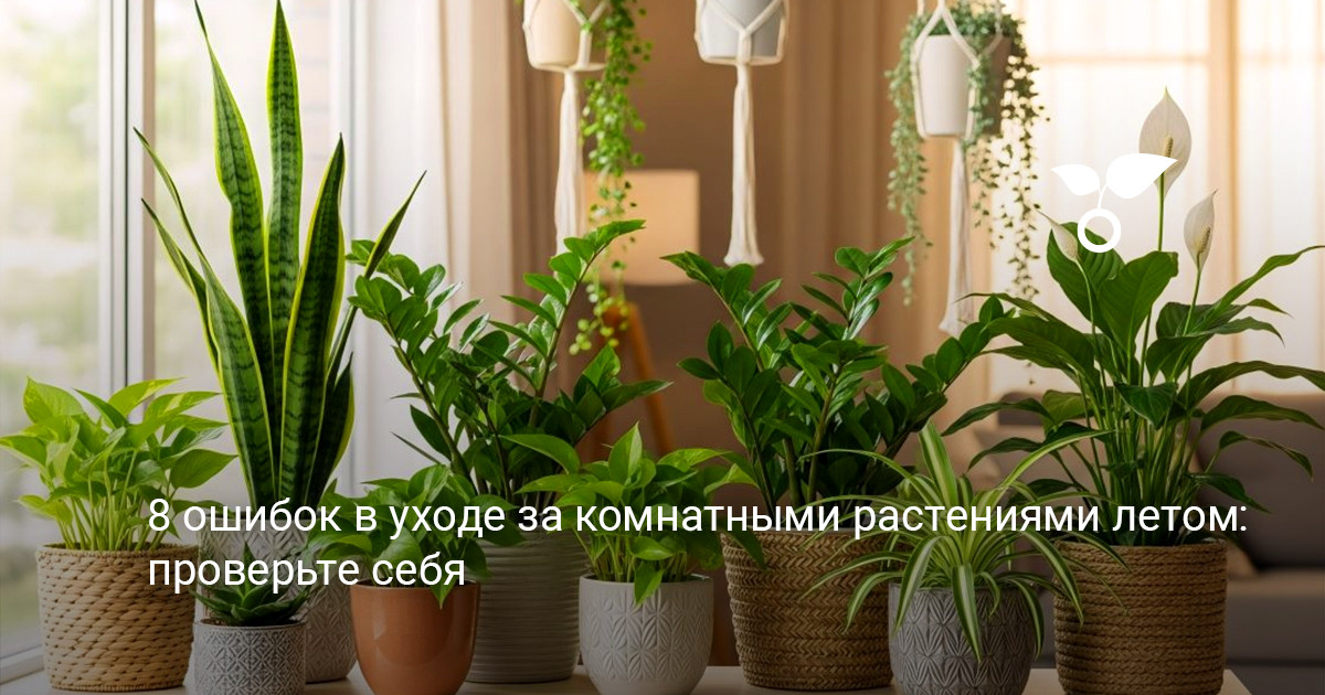 Здоровые комнатные растения на светлом подоконнике летом