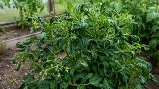 Если скручивание сосредоточено на верхушке куста и сочетается с очень активным ростом, это, скорее всего, не болезнь и не жара, а жирование