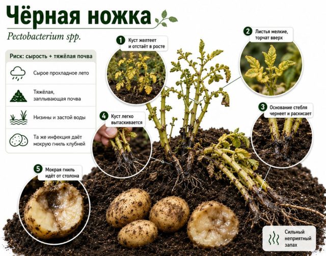 Чёрная ножка картофеля. Симптомы