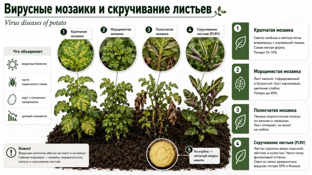 Вирусные мозаики и скручивание листьев картофеля