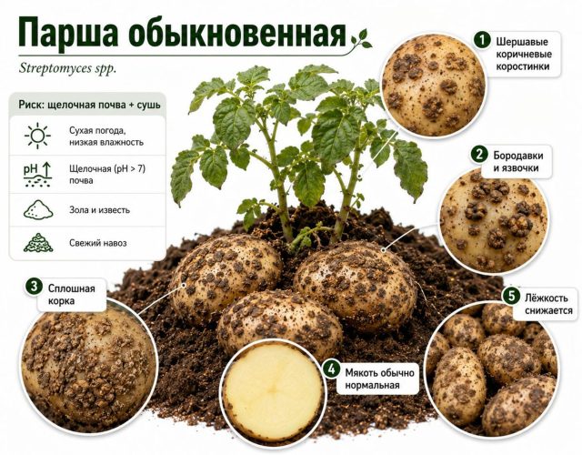 Симптомы парши обыкновенной картофеля