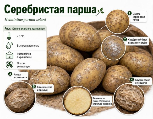 Симптомы серебристой парши на картофеле