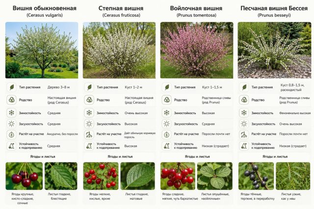 Чем Бессея отличается от обычной, войлочной и степной вишни Чем Бессея отличается от обычной, войлочной и степной вишни