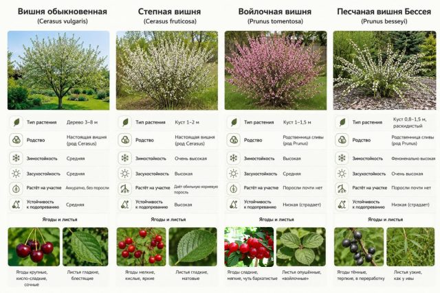 Чем Бессея отличается от обычной, войлочной и степной вишни