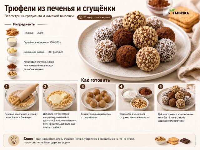 Трюфели из печенья и сгущёнки Трюфели из печенья и сгущёнки
