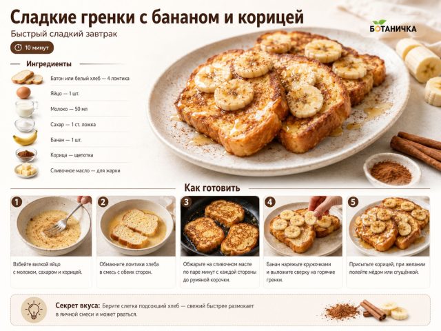 Сладкие гренки с бананом и корицей Сладкие гренки с бананом и корицей