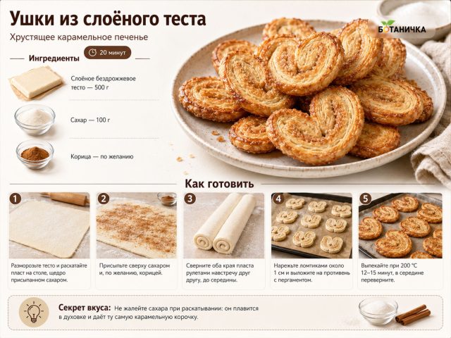 Ушки из слоёного теста Ушки из слоёного теста