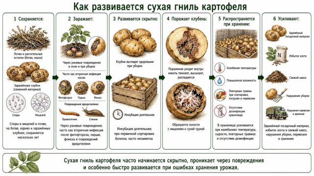 Как развивается сухая гниль картофеля Как развивается сухая гниль картофеля