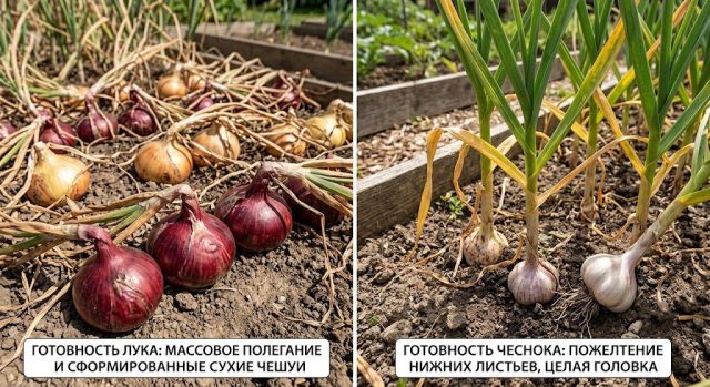 Ориентиры готовности у лука и чеснока Ориентиры готовности у лука и чеснока