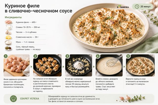 Куриное филе в сливочно-чесночном соусе Куриное филе в сливочно-чесночном соусе