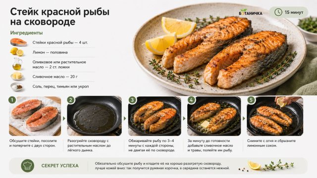 Стейк красной рыбы на сковороде Стейк красной рыбы на сковороде