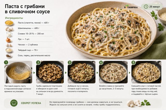 Паста с грибами в сливочном соусе Паста с грибами в сливочном соусе