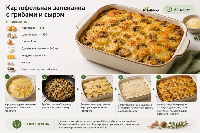 Картофельная запеканка с грибами и сыром Картофельная запеканка с грибами и сыром